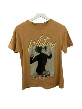 Whitney Houston Women’s I Wanna Dance with Somebody Tan Cotton T-Shirt Size S